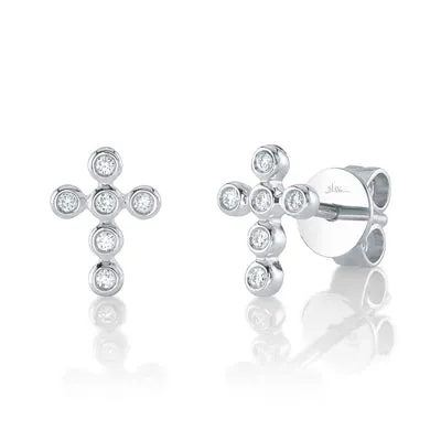 0.07CT DIAMOND BEZEL CROSS STUD EARRING SHY CREATIONS Earrings