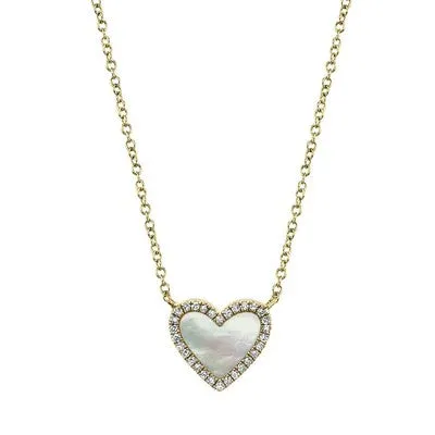 0.09CT DIAMOND 0.56CT MOTHER OF PEARL HEART NECKLACE SHY CREATIONS Necklaces