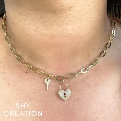 0.30CT DIAMOND HEART LOCK AND KEY PAPER CLIP LINK NECKLACE | SHY CREATIONS Necklaces