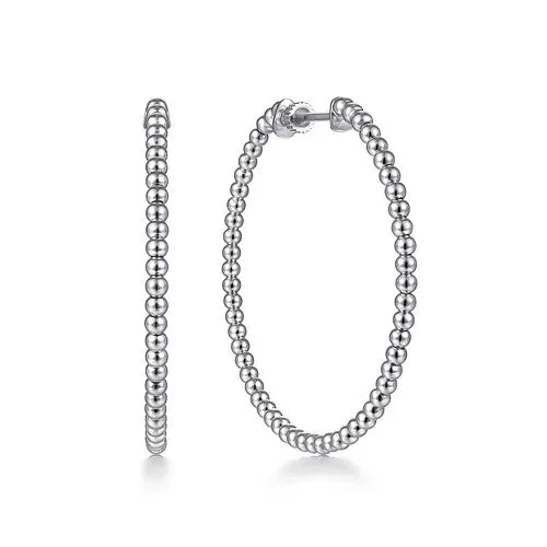 14K White Gold Beaded 40mm Round Classic Hoop Earrings GABRIEL CO. Earrings