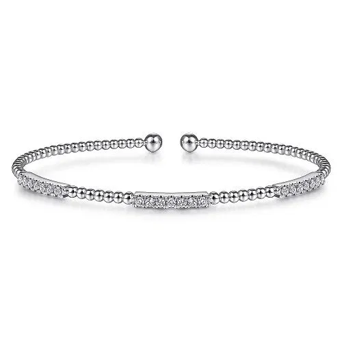 14K White Gold Bujukan Bead Cuff Bracelet with Diamond Pave Stations GABRIEL CO. Bracelets