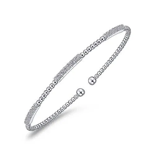 14K White Gold Bujukan Bead Cuff Bracelet with Diamond Pave Stations | GABRIEL & CO. Bracelets