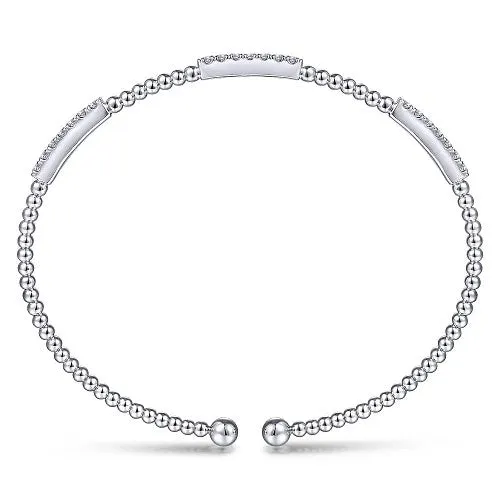 14K White Gold Bujukan Bead Cuff Bracelet with Diamond Pave Stations | GABRIEL & CO. Bracelets