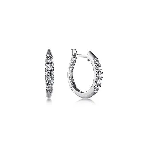 14K White Gold Classic Round 15mm Diamond Huggie Earrings GABRIEL CO. Earrings