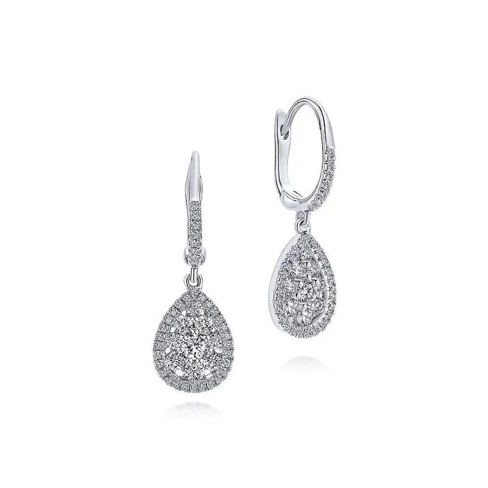 14K White Gold Cluster Diamond Teardrop Earrings GABRIEL CO. Earrings