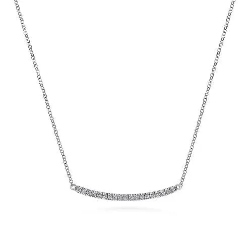 14k White Gold Curving Diamond Bar Necklace GABRIEL CO. Necklaces