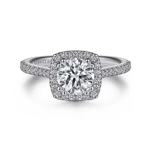 14K White Gold Cushion Halo Round Diamond Engagement Ring GABRIEL CO. Rings