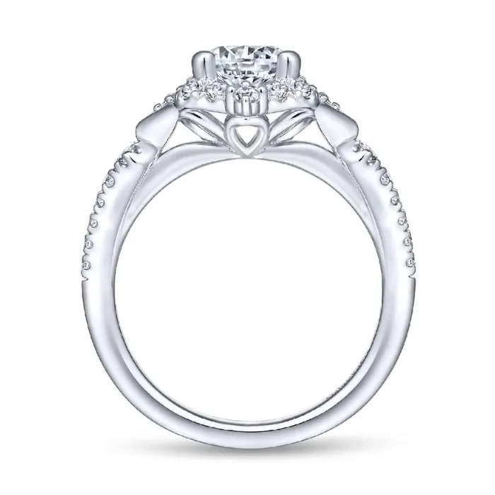 14K White Gold Diamond Four Point Diamond Halo Semi Mount Engagement Ring | GABRIEL & CO. Rings