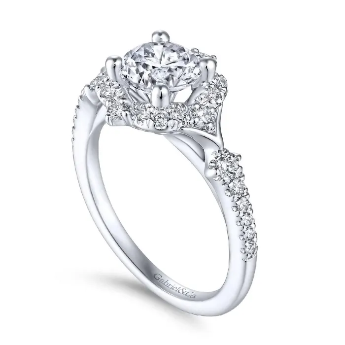 14K White Gold Diamond Four Point Diamond Halo Semi Mount Engagement Ring | GABRIEL & CO. Rings