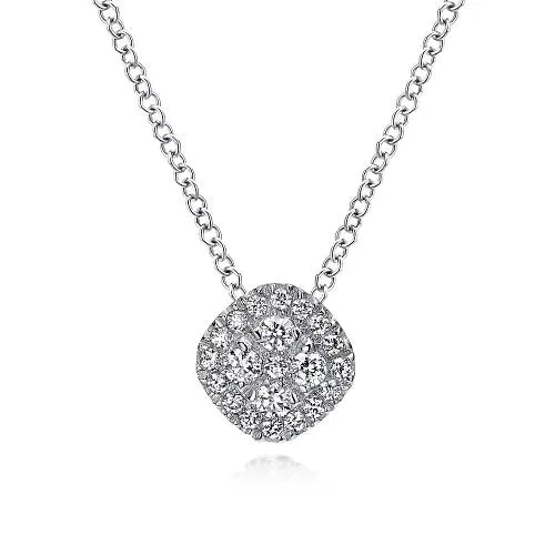 14K White Gold Diamond Pave Cushion Pendant Necklace GABRIEL CO. Necklaces