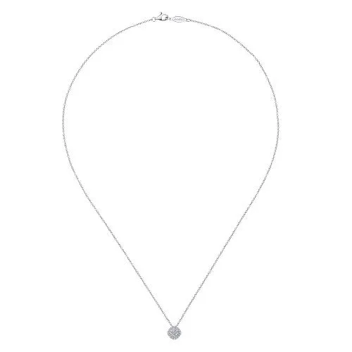 14K White Gold Diamond Pave Cushion Pendant Necklace | GABRIEL & CO. Necklaces