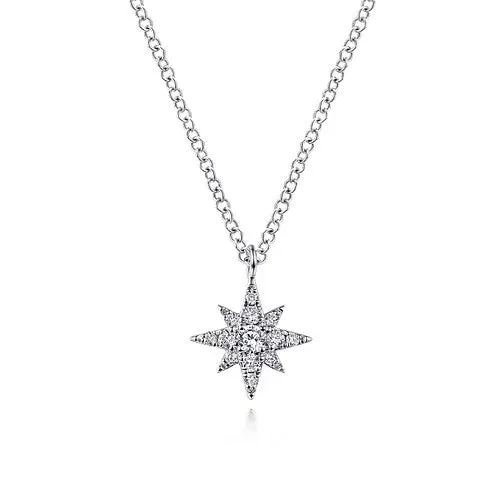 14K White Gold Diamond Pave Starburst Pendant Necklace GABRIEL CO. Necklaces