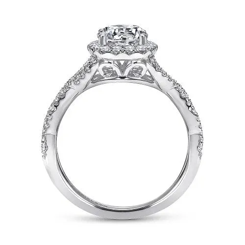 14K White Gold Round Halo Diamond Engagement Ring | GABRIEL & CO. Rings