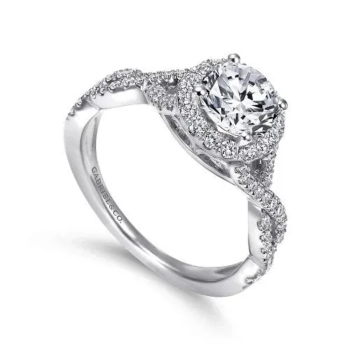 14K White Gold Round Halo Diamond Engagement Ring | GABRIEL & CO. Rings