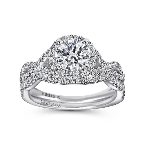 14K White Gold Round Halo Diamond Engagement Ring | GABRIEL & CO. Rings