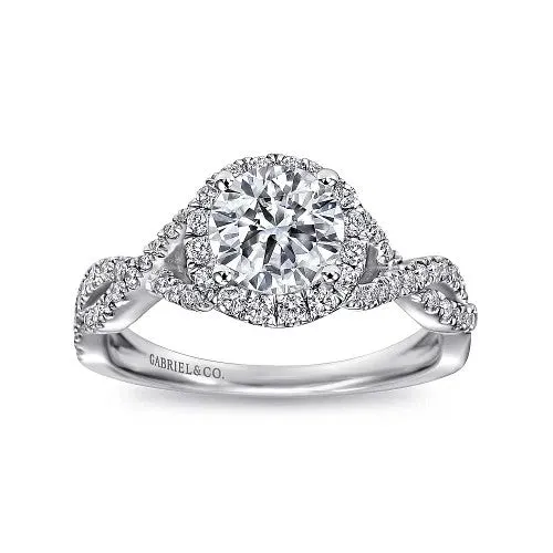 14K White Gold Round Halo Diamond Engagement Ring | GABRIEL & CO. Rings