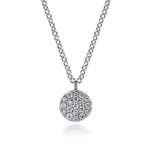 14K White Gold Round Pave Diamond Disc Pendant Necklace GABRIEL CO. Necklaces