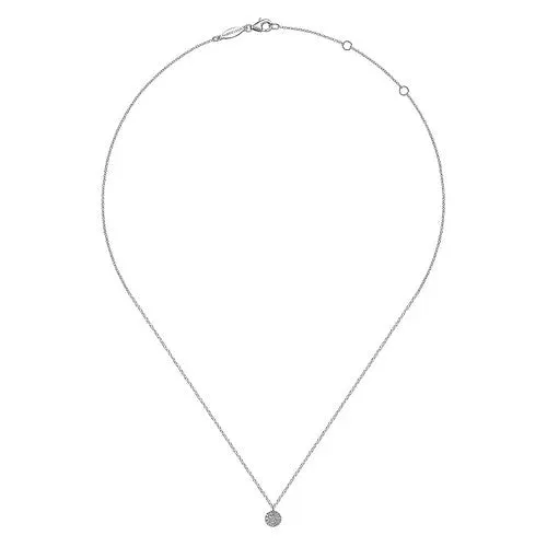 14K White Gold Round Pave Diamond Disc Pendant Necklace | GABRIEL & CO. Necklaces