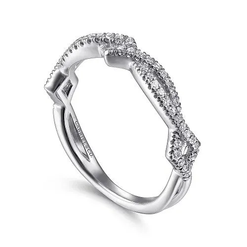 14K White Gold Twisted Diamond Stackable Ring | GABRIEL & CO. Rings