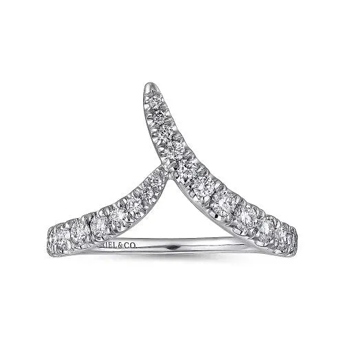 14K White Gold V Shaped Bypass Diamond Ring | GABRIEL & CO. Rings