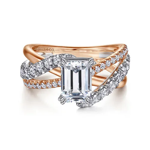 14K White-Rose Gold Emerald Cut Free Form Diamond Engagement Ring GABRIEL CO. Rings