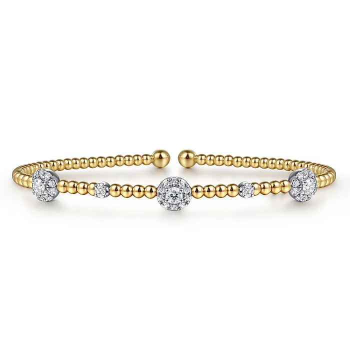 14K White-Yellow Gold Bujukan Diamond Cluster Stations Bangle GABRIEL CO. Charm Necklaces