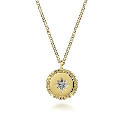 14K Yellow Gold Bujukan Medallion Necklace with Starburst Diamond Center GABRIEL CO. Necklaces