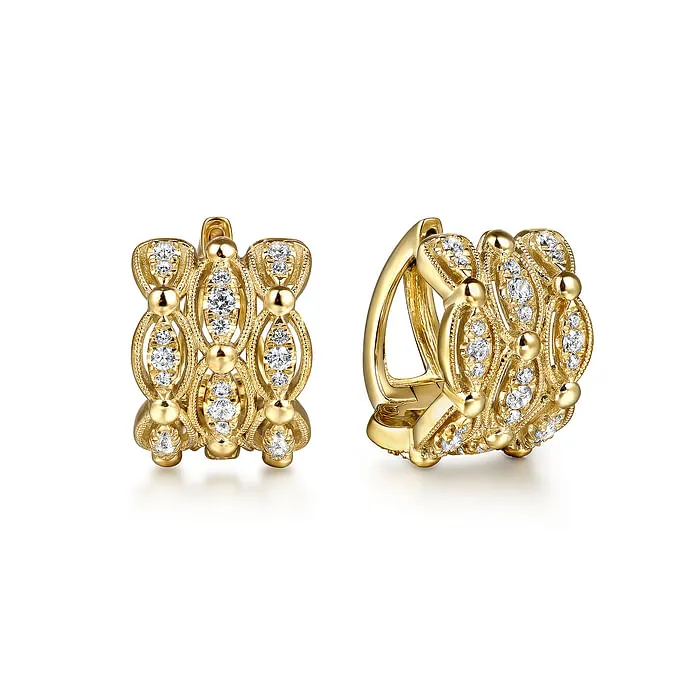 14K Yellow Gold Bujukan Multi Row Diamond Huggie Earrings GABRIEL CO. Earrings