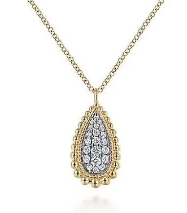 14K Yellow Gold Bujukan Pave Diamond Teardrop Pendant Necklace GABRIEL CO. Necklaces