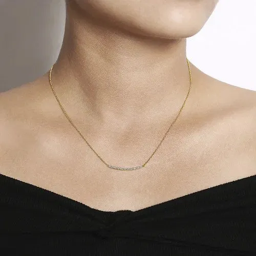 14K Yellow Gold Curving Diamond Bar Necklace | GABRIEL & CO. Necklaces