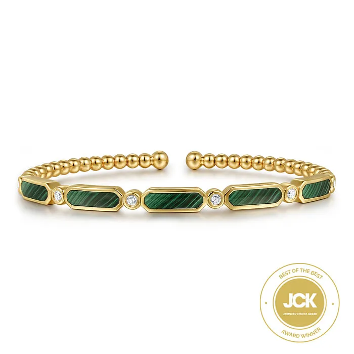 14K Yellow Gold Diamond and Malachite Bujukan Bangle GABRIEL CO. Pre-Styled Sets