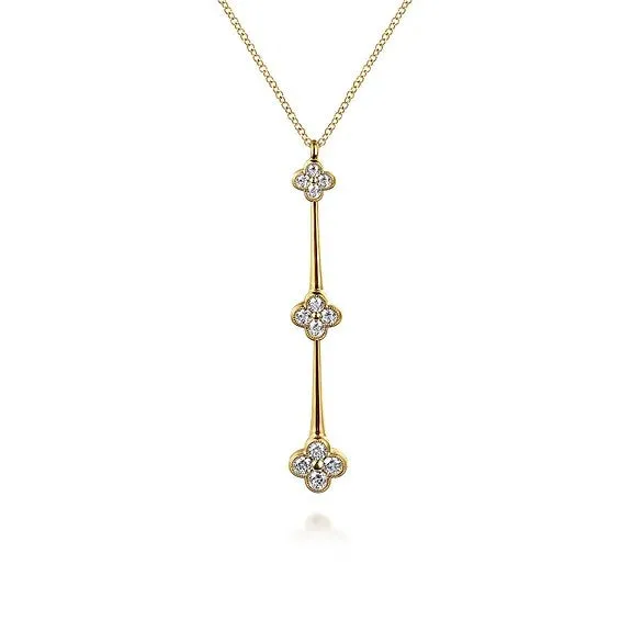 14K Yellow Gold Graduating Diamond Cluster Vertical Bar Necklace GABRIEL CO. Necklaces