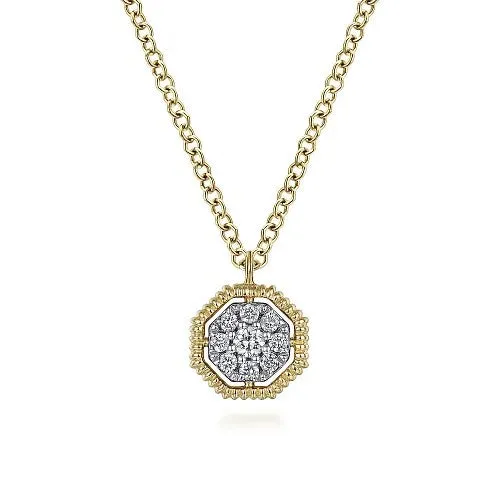 14K Yellow Gold Octagonal Pave Diamond Pendant Necklace GABRIEL CO. Necklaces