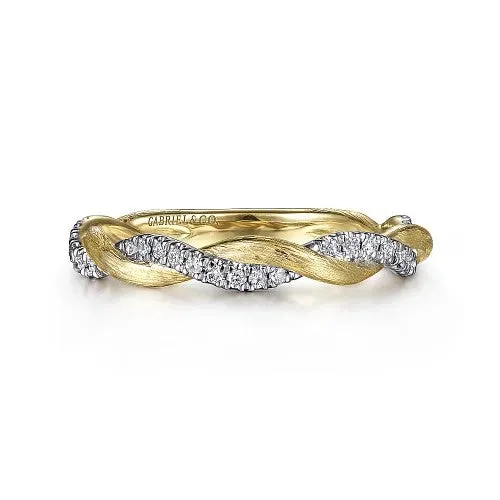 14K Yellow Gold Twisted Diamond Stackable Ring GABRIEL CO. Rings