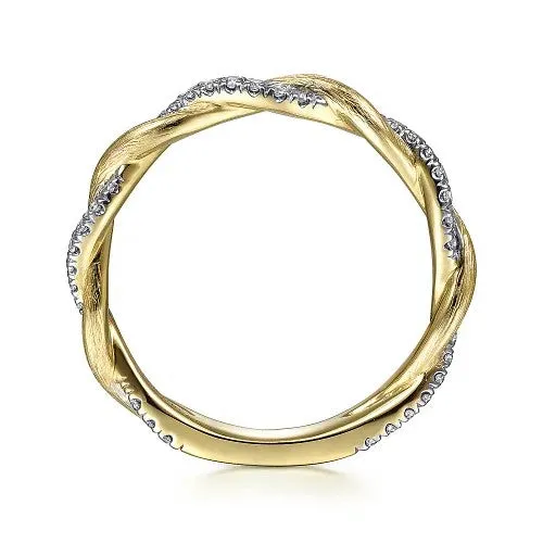 14K Yellow Gold Twisted Diamond Stackable Ring | GABRIEL & CO. Rings