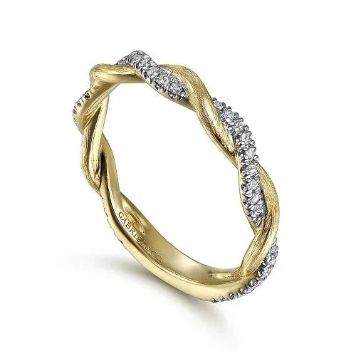 14K Yellow Gold Twisted Diamond Stackable Ring | GABRIEL & CO. Rings