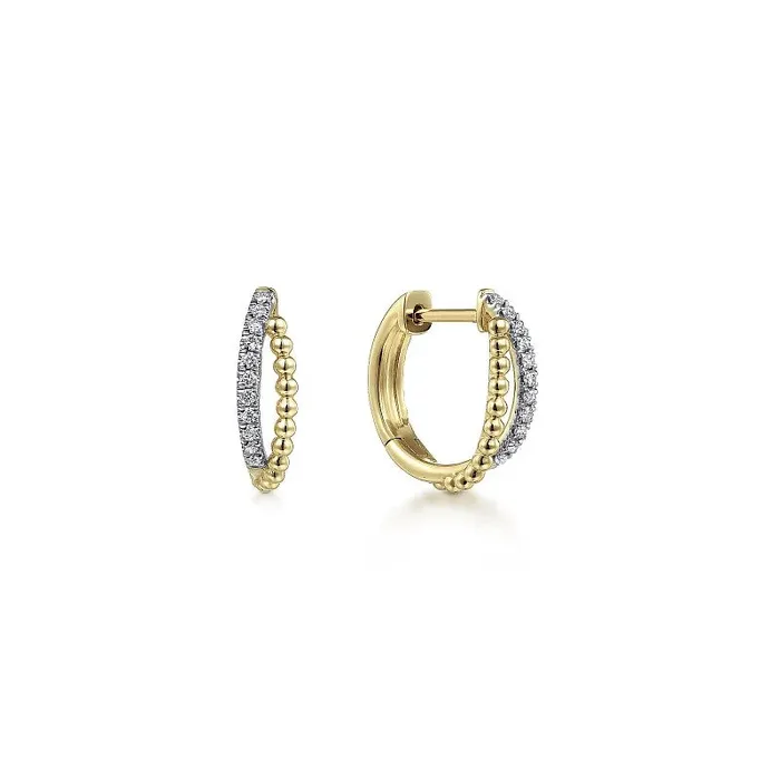 14K Yellow Gold Twisted Pave 10mm Diamond Huggie Earrings GABRIEL CO. Earrings