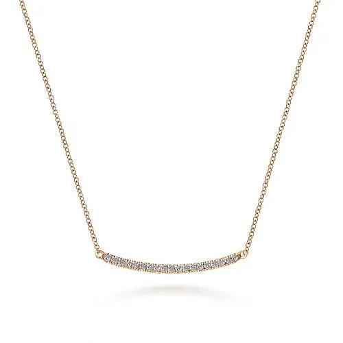 18 inch 14K Rose Gold Diamond Pave Curved Bar Necklace GABRIEL CO. Necklaces