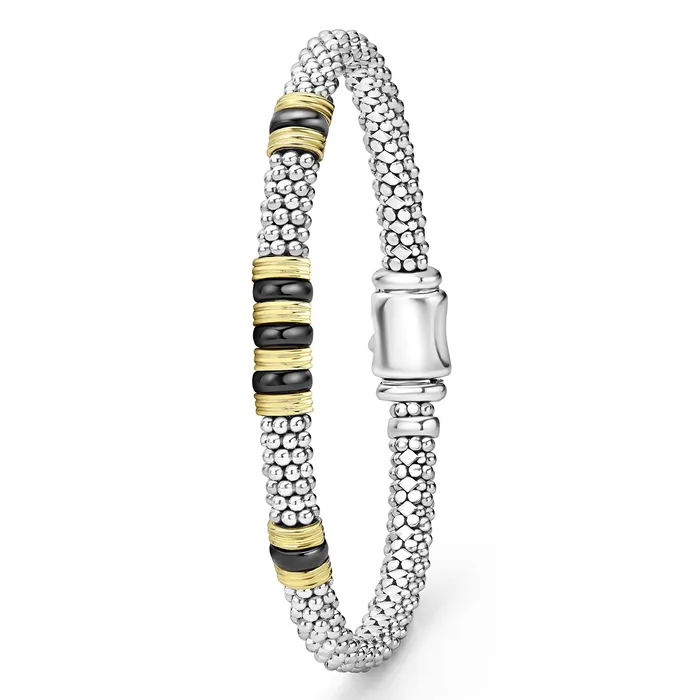 18K Gold and Ceramic Triple Station Caviar Bracelet | 6mm | LAGOS Bracelets