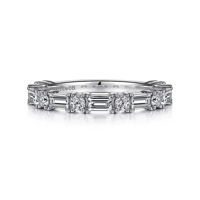 Aggie - 14K White Gold Baguette and Round Diamond Anniversary Band - 0.99 ct GABRIEL CO. Rings