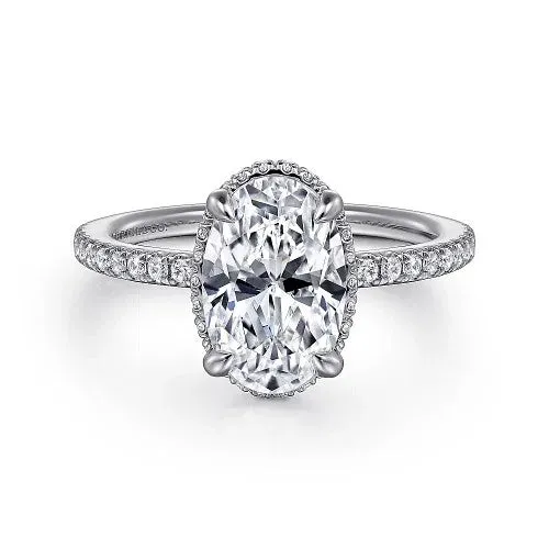 Allesia - 14K White Gold Oval Cut Hidden Halo Diamond Engagement Ring (Setting Only) GABRIEL CO. Rings