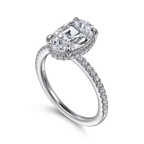 Allesia - 14K White Gold Oval Cut Hidden Halo Diamond Engagement Ring (Setting Only) | GABRIEL & CO. Rings