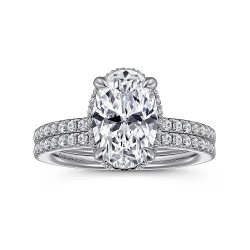 Allesia - 14K White Gold Oval Cut Hidden Halo Diamond Engagement Ring (Setting Only) | GABRIEL & CO. Rings