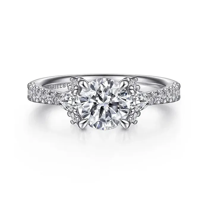 Ami - 14K White Gold Round Three Stone Diamond Engagement Ring (Setting Only) GABRIEL CO. Rings