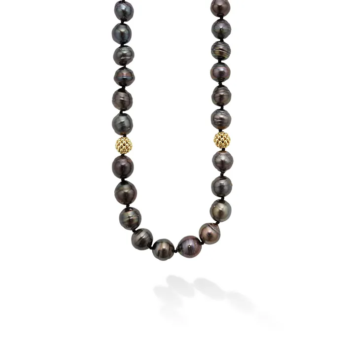 Anthem Tahitian Black Pearl Gold Station Bead Necklace LAGOS Necklaces