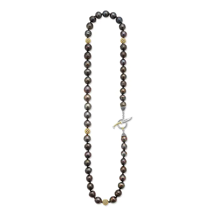 Anthem Tahitian Black Pearl Gold Station Bead Necklace | LAGOS Necklaces