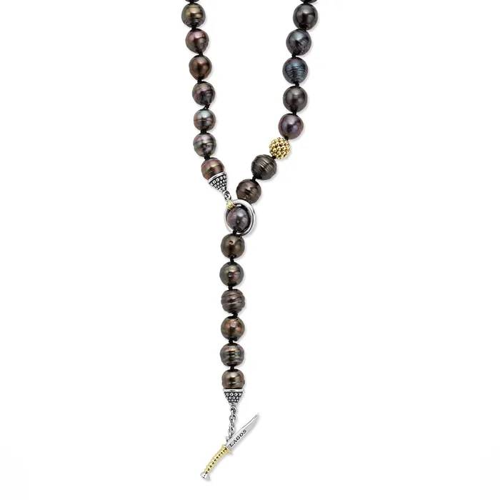 Anthem Tahitian Black Pearl Gold Station Bead Necklace | LAGOS Necklaces