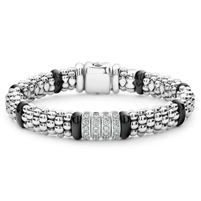 Black Caviar Four Station Diamond Caviar Bracelet 9mm LAGOS Bracelets