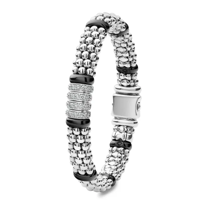 Black Caviar Four Station Diamond Caviar Bracelet | 9mm | LAGOS Bracelets