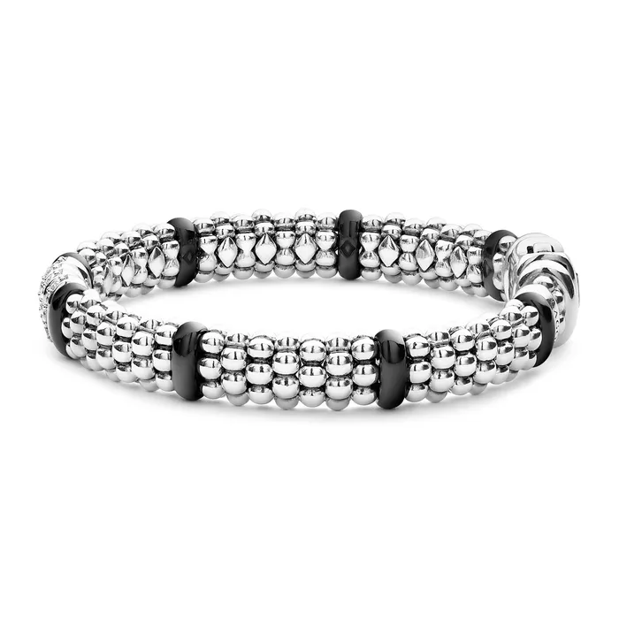 Black Caviar Four Station Diamond Caviar Bracelet | 9mm | LAGOS Bracelets